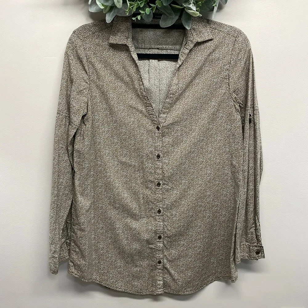 Zara Basic Cheetah Print V-Neck Button Down Tunic Blouse M